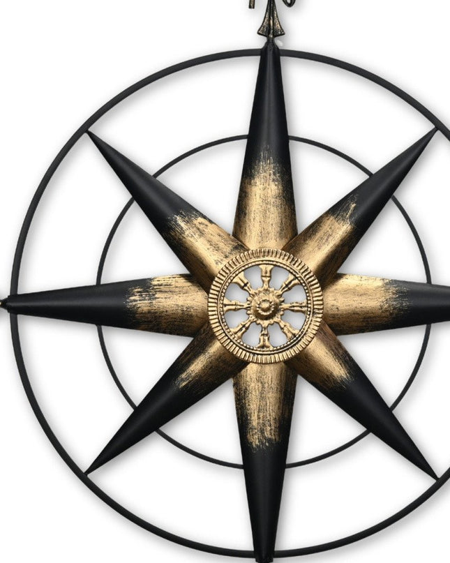 39" Black Rustic Compass Metal Wall Decor
