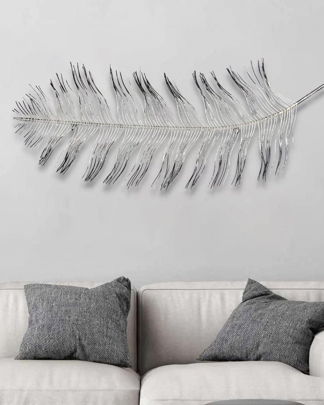 Black And Silver Metal Peacock Feather Wall Decor
