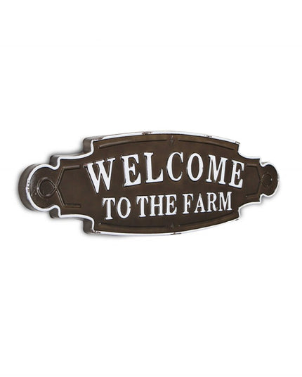Welcome To The Farm Lacquered Black And White Metal Wall Art