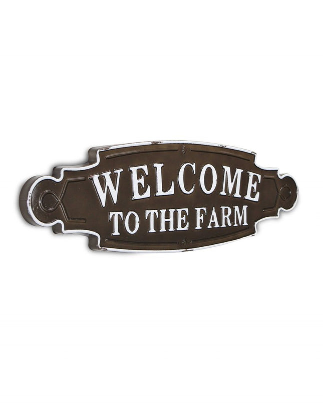 Welcome To The Farm Lacquered Black And White Metal Wall Art