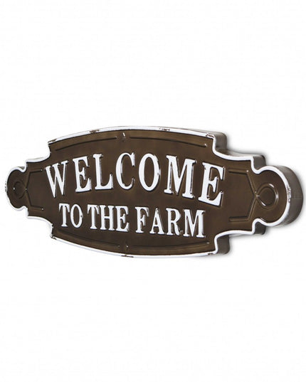 Welcome To The Farm Lacquered Black And White Metal Wall Art