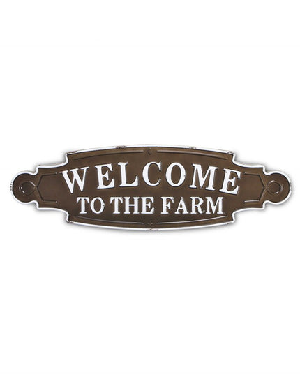 Welcome To The Farm Lacquered Black And White Metal Wall Art