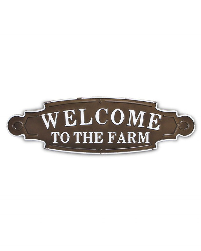 Welcome To The Farm Lacquered Black And White Metal Wall Art