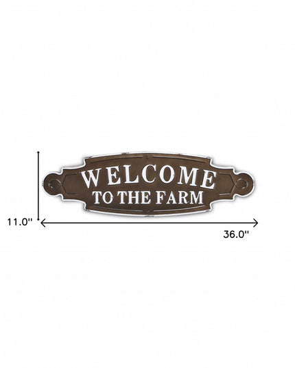 Welcome To The Farm Lacquered Black And White Metal Wall Art