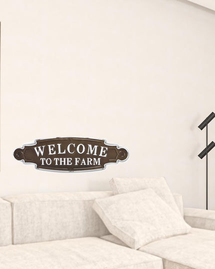 Welcome To The Farm Lacquered Black And White Metal Wall Art