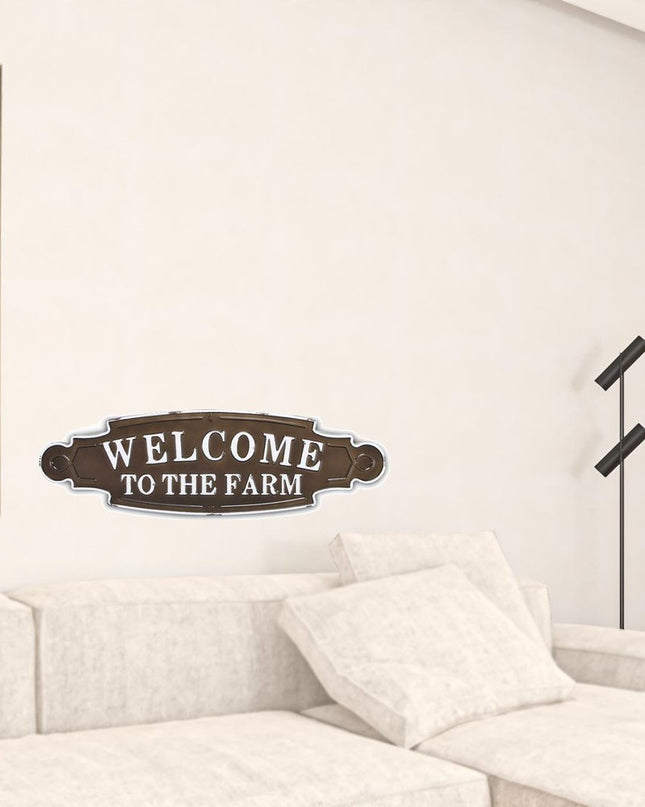 Welcome To The Farm Lacquered Black And White Metal Wall Art