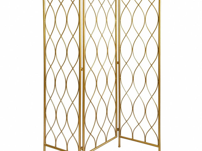 71" Gold Iron Folding Three Panel Screen Room Divider