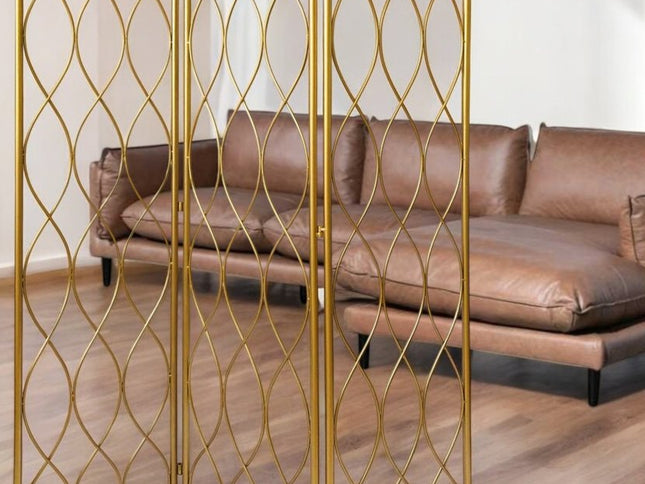 71" Gold Iron Folding Three Panel Screen Room Divider