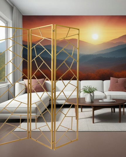 71" Gold IronFolding Three Panel Screen Room Divider