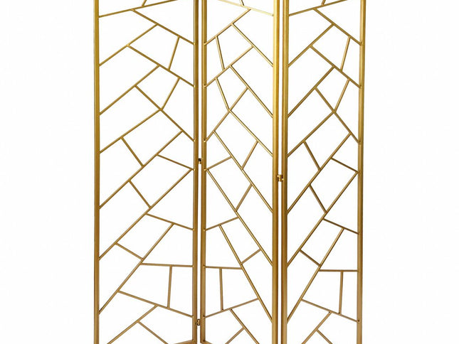 71" Gold IronFolding Three Panel Screen Room Divider