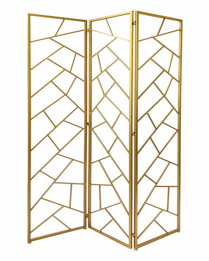 71" Gold IronFolding Three Panel Screen Room Divider