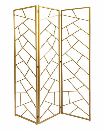 71" Gold IronFolding Three Panel Screen Room Divider