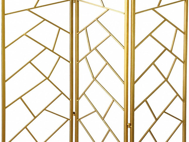 71" Gold IronFolding Three Panel Screen Room Divider
