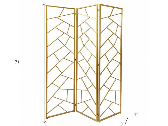71" Gold IronFolding Three Panel Screen Room Divider