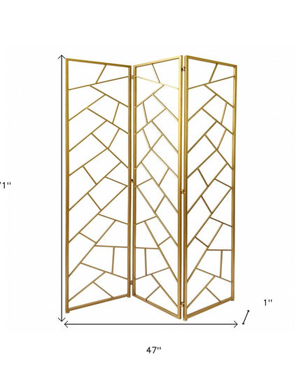 71" Gold IronFolding Three Panel Screen Room Divider
