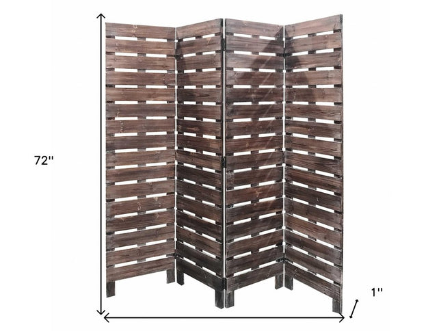 72" Brown Folding Four Panel Screen Room Divider