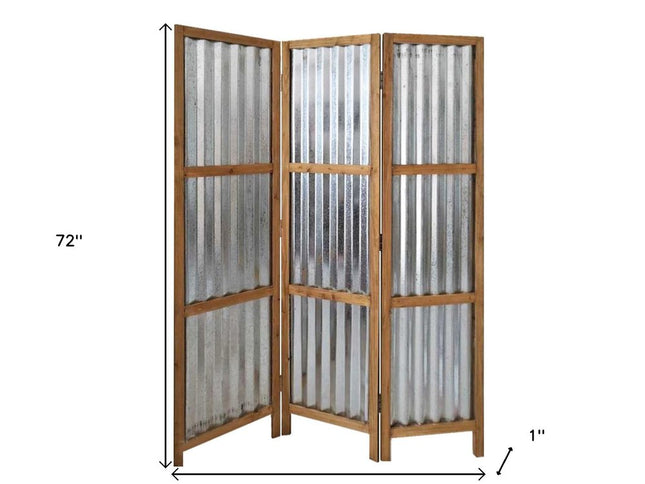 72" Brown Folding Three Panel Screen Room Divider