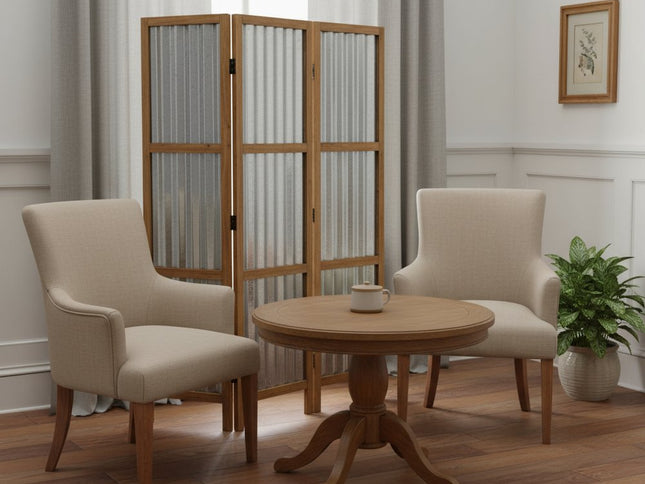 72" Brown Folding Three Panel Screen Room Divider