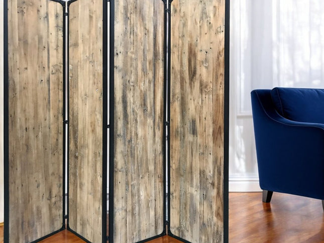 84" Brown Solid Wood Folding Four Panel Screen Room Divider