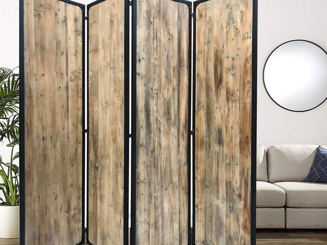 84" Brown Solid Wood Folding Four Panel Screen Room Divider