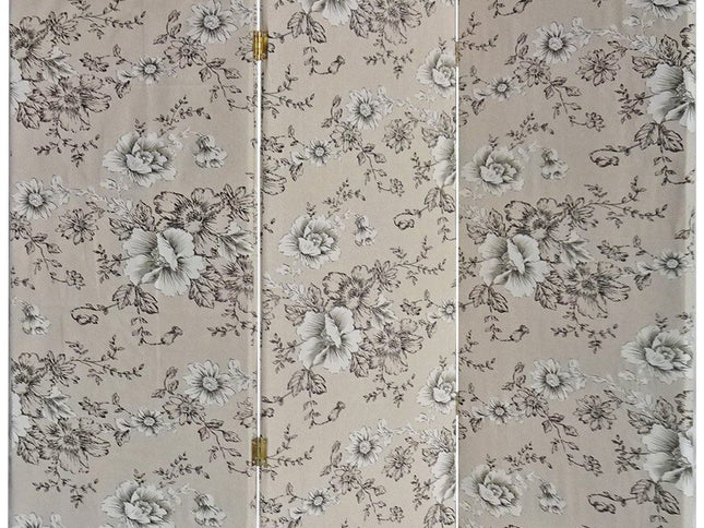 71" Beige and Black Fabric Folding Three Panel Screen Room Divider
