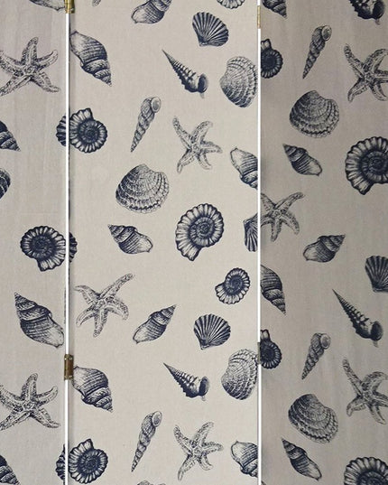 71" Blue and Beige Fabric Folding Three Panel Screen Room Divider