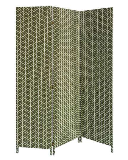 71" Green Fabric Folding Three Panel Screen Room Divider