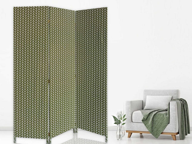 71" Green Fabric Folding Three Panel Screen Room Divider