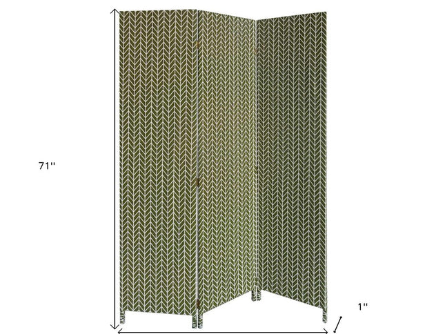 71" Green Fabric Folding Three Panel Screen Room Divider
