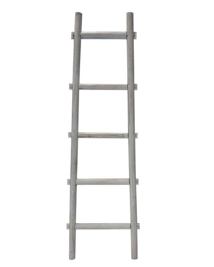 59" Gray Five Step Rustic Weathered Grey Wood Ladder Shelf