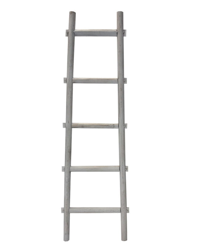 59" Gray Five Step Rustic Weathered Grey Wood Ladder Shelf