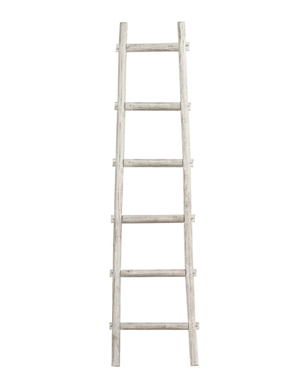 72" White Rustic Six Step Wood Ladder Shelf