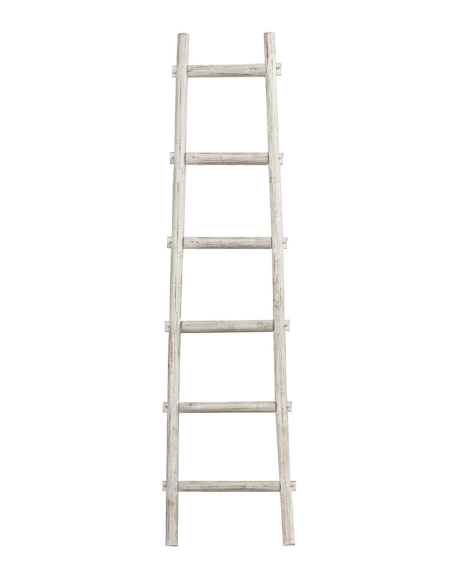 72" White Rustic Six Step Wood Ladder Shelf