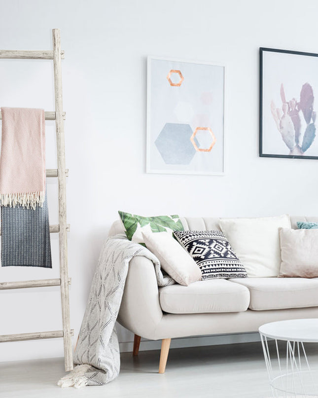 72" White Rustic Six Step Wood Ladder Shelf