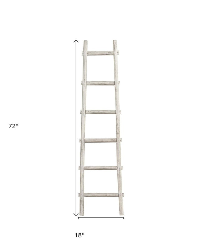 72" White Rustic Six Step Wood Ladder Shelf