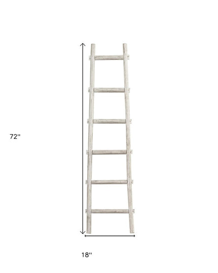 72" White Rustic Six Step Wood Ladder Shelf