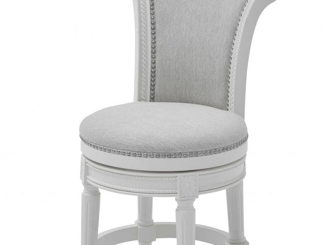 39" Light Gray and White Fabric Counter Height Swivel Bar Chair
