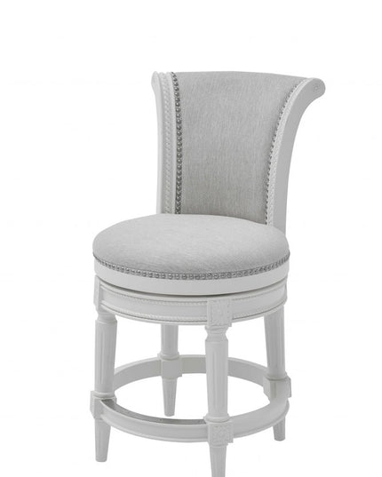 39" Light Gray and White Fabric Counter Height Swivel Bar Chair