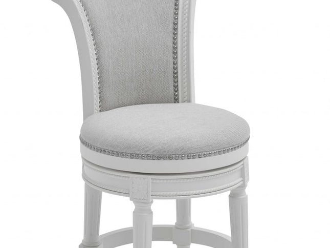 39" Light Gray and White Fabric Counter Height Swivel Bar Chair