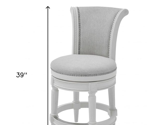 39" Light Gray and White Fabric Counter Height Swivel Bar Chair