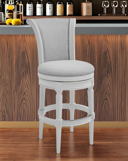 Light Gray and White Solid Wood Swivel Bar Chair