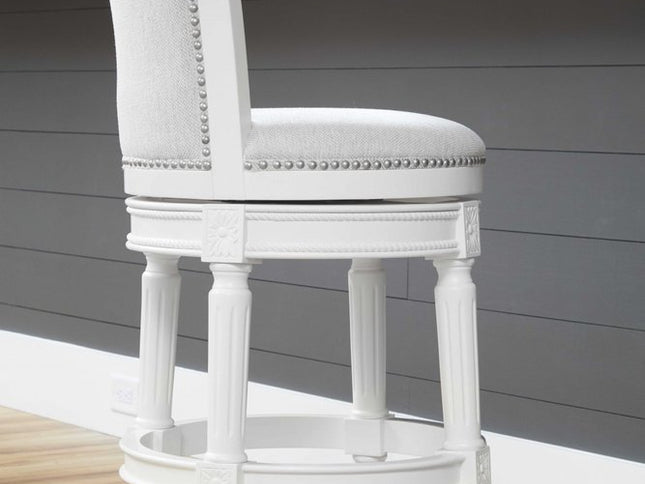 Light Gray and White Solid Wood Swivel Bar Chair