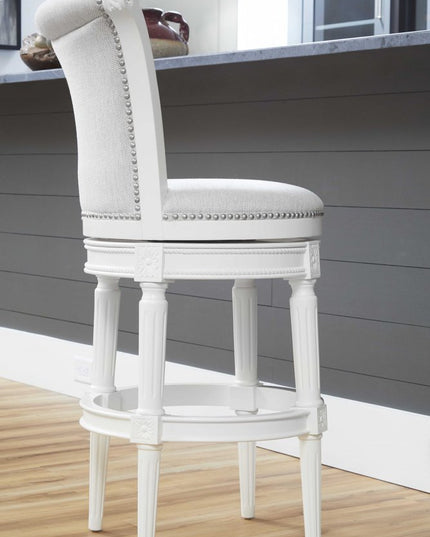 Light Gray and White Solid Wood Swivel Bar Chair