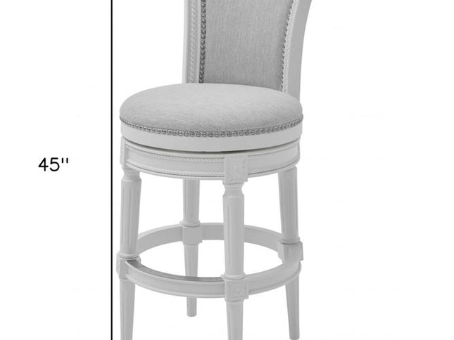 Light Gray and White Solid Wood Swivel Bar Chair