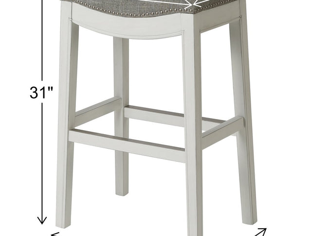 31" Light Gray And White Upholstered And Solid Wood Backless Bar Height Bar Chair
