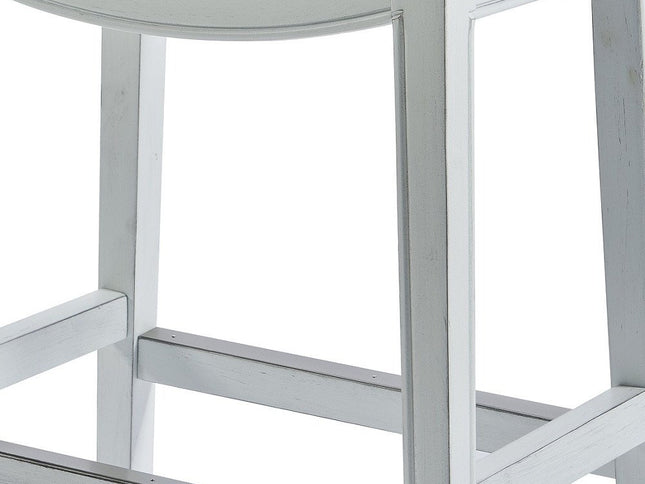 31" Light Gray And White Upholstered And Solid Wood Backless Bar Height Bar Chair