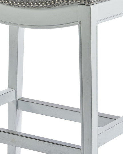 31" Light Gray And White Upholstered And Solid Wood Backless Bar Height Bar Chair