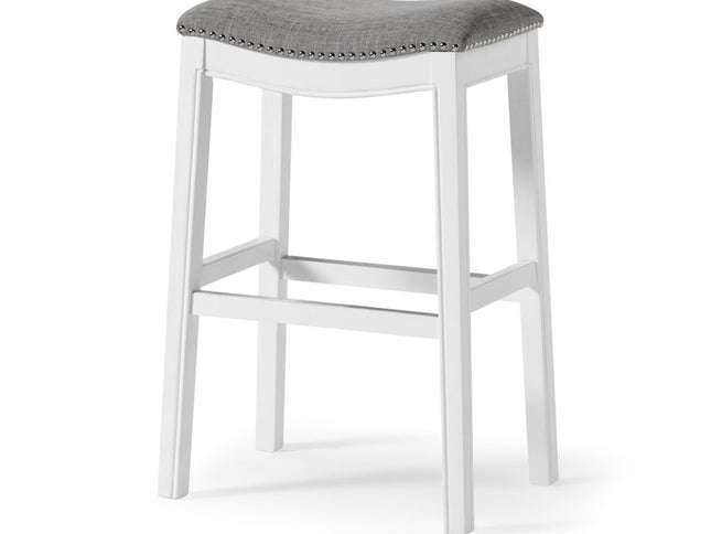 31" Light Gray And White Upholstered And Solid Wood Backless Bar Height Bar Chair