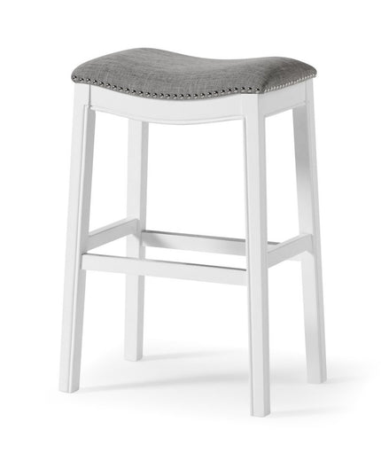 31" Light Gray And White Upholstered And Solid Wood Backless Bar Height Bar Chair