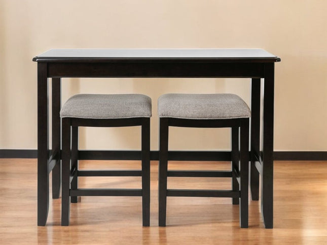 Set of Two 27" Light Gray and Dark Brown Solid Wood Backless Bar Chairs with Table